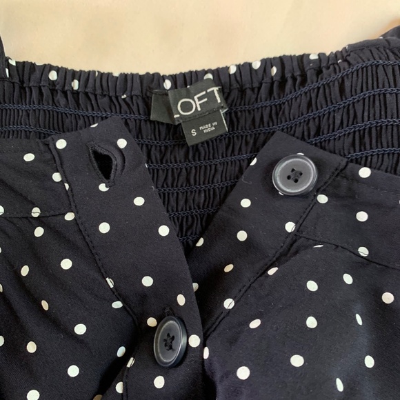 Loft Navy with White Polka Dots Jumpsuit wide leg smocked back size small - Picture 12 of 13